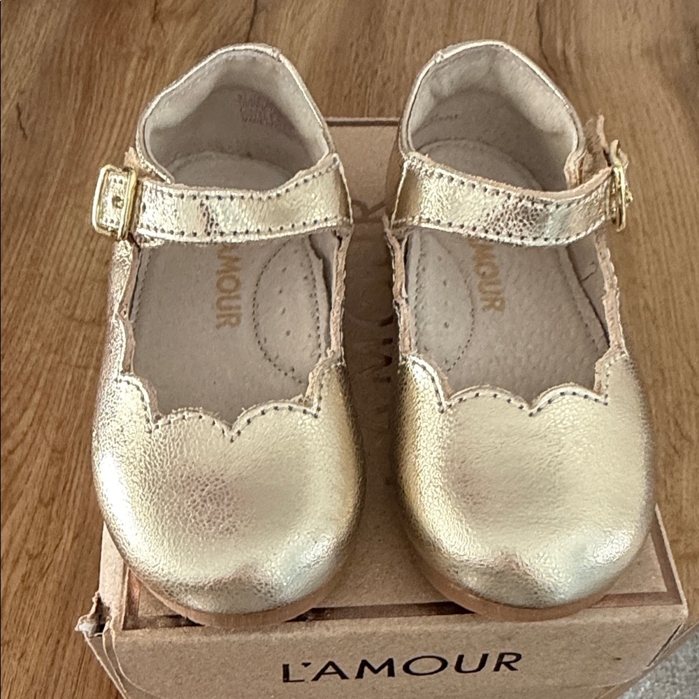 L'Amour Shimmering Gold Dress Shoes for Kids